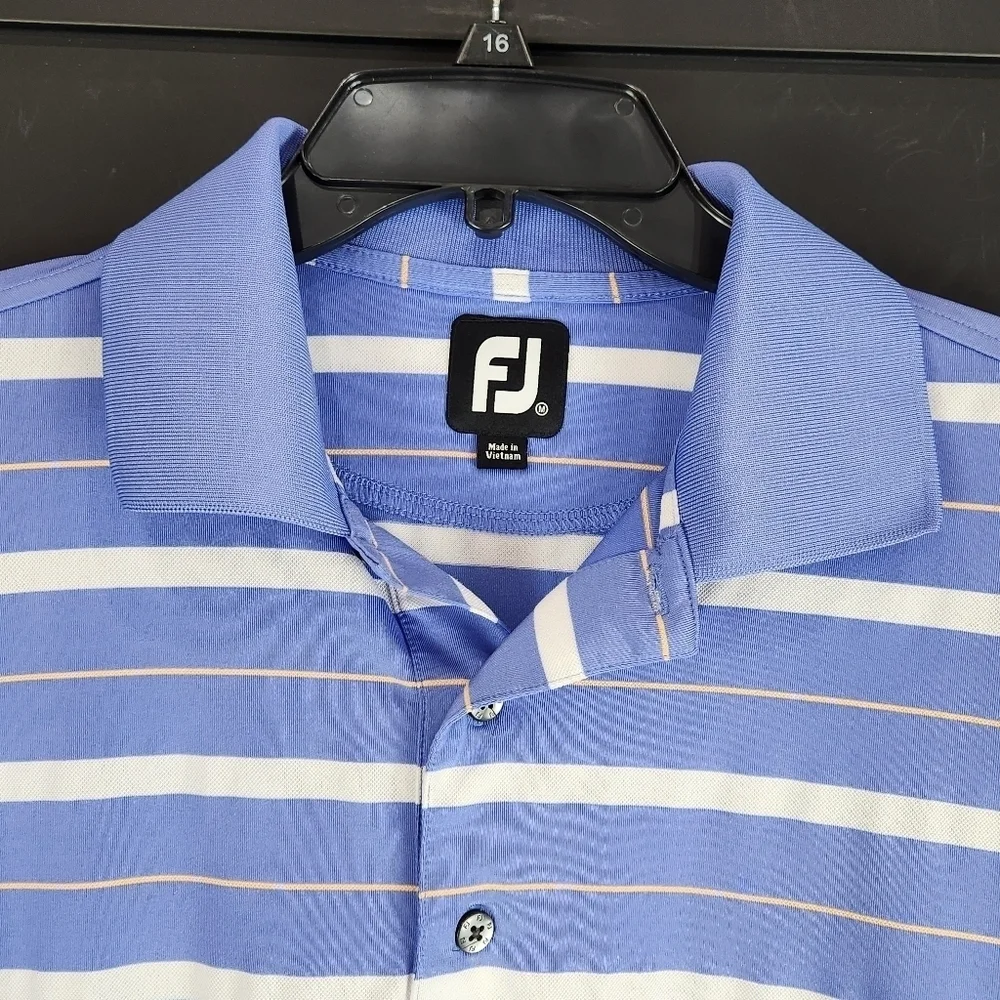 Footjoy Polo Shirt Mens Medium Blue Yellow Golf Golfing Golfer Outdoor Striped